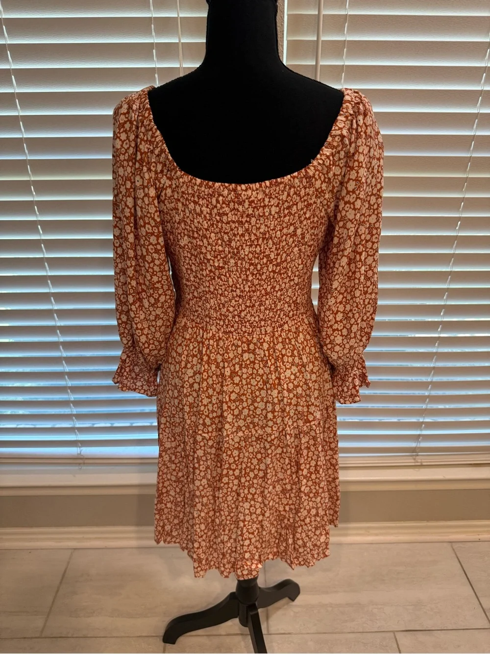 Floral Midi Dress in Rust
